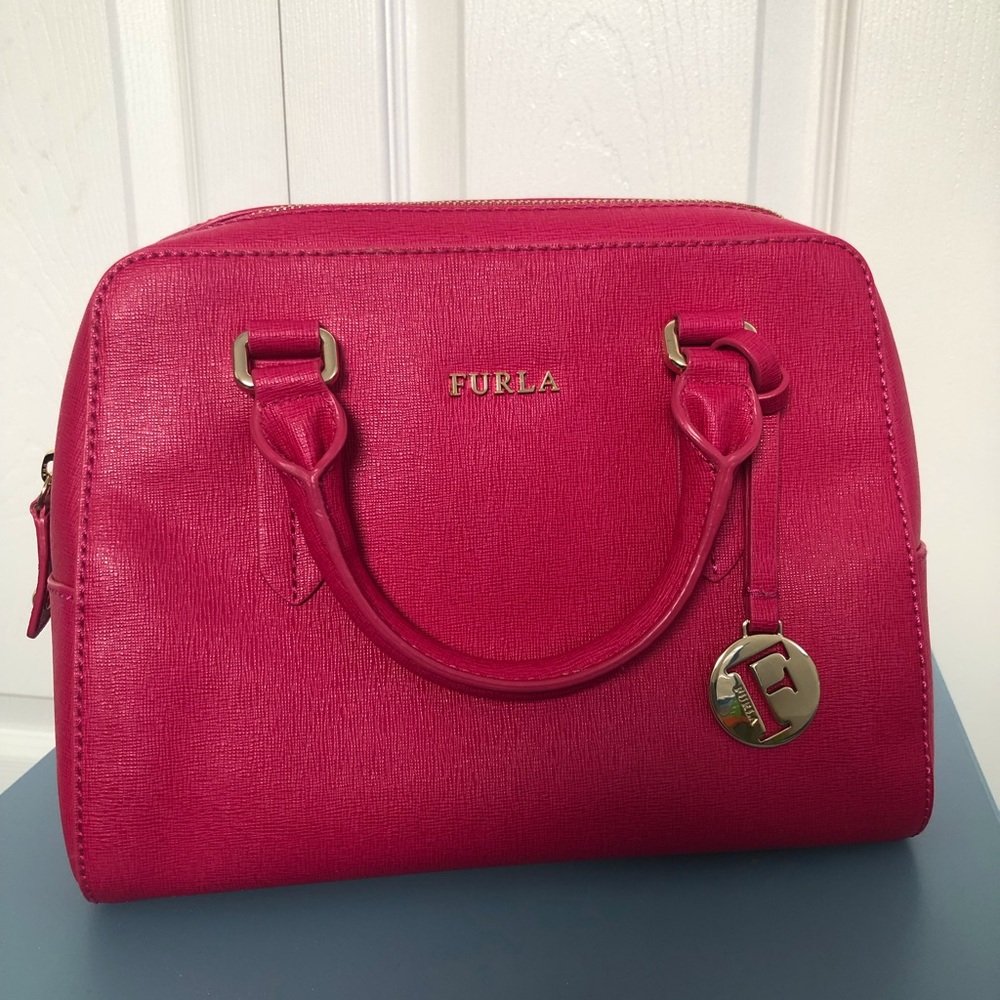 Furla Hot Pink Leather Satchel Tote